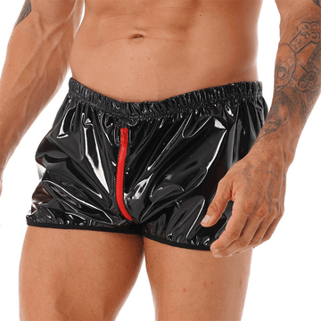 Men's Pole Dance Clubwear Rave Shorts / Elastic Waistband Wet Look Zipper Crotch Short Pants - EVE's SECRETS
